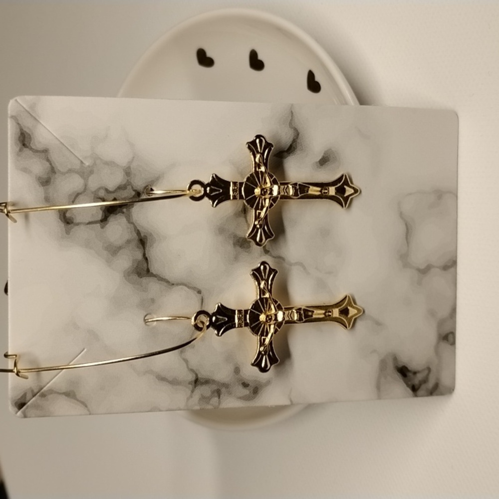 Bayonet Clasped Cross Hoop Earrings